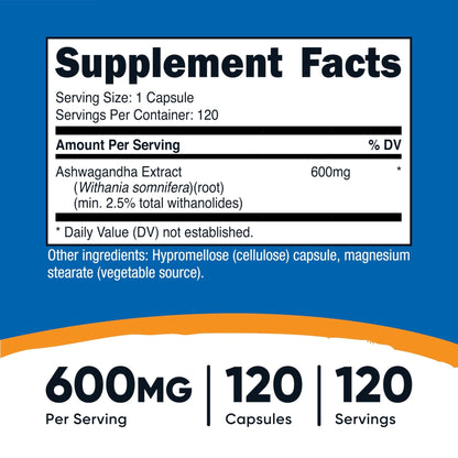 Nutricost Ashwagandha Herbal Supplement 600mg, 120 Capsules | Vegetarian, Non-GMO, Gluten Free, Ashwagandha Root - PrimeBioHealth - canada supplements