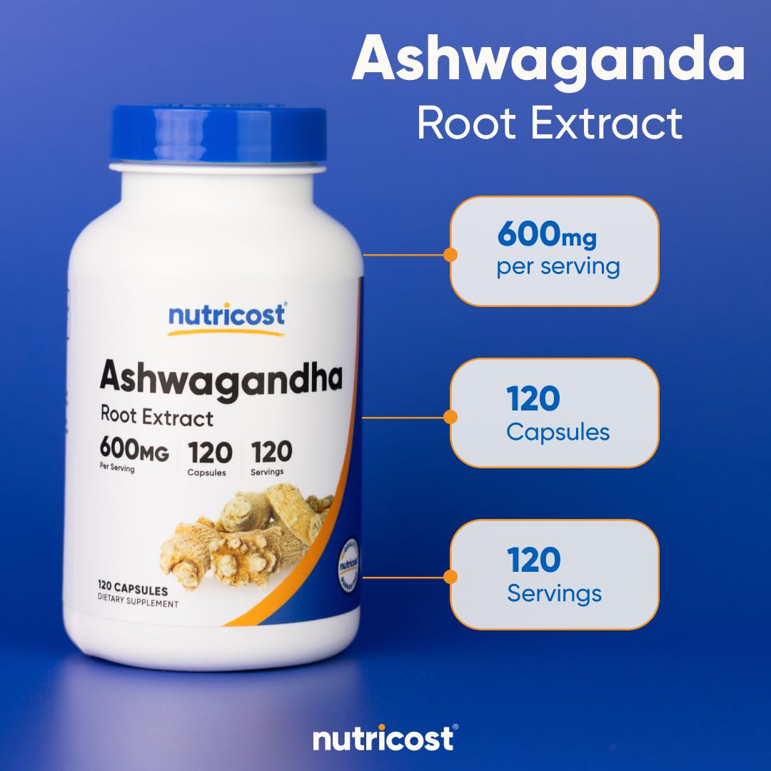 Nutricost Ashwagandha Herbal Supplement 600mg, 120 Capsules | Vegetarian, Non-GMO, Gluten Free, Ashwagandha Root - PrimeBioHealth - canada supplements