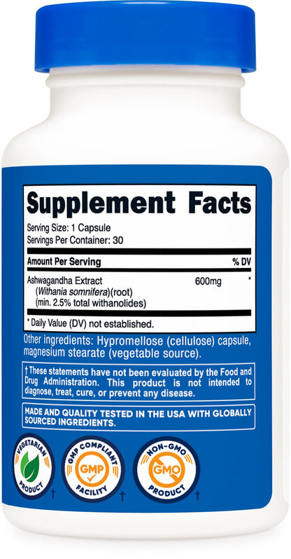 Nutricost Ashwagandha Herbal Supplement 600mg, 120 Capsules | Vegetarian, Non-GMO, Gluten Free, Ashwagandha Root - PrimeBioHealth - canada supplements