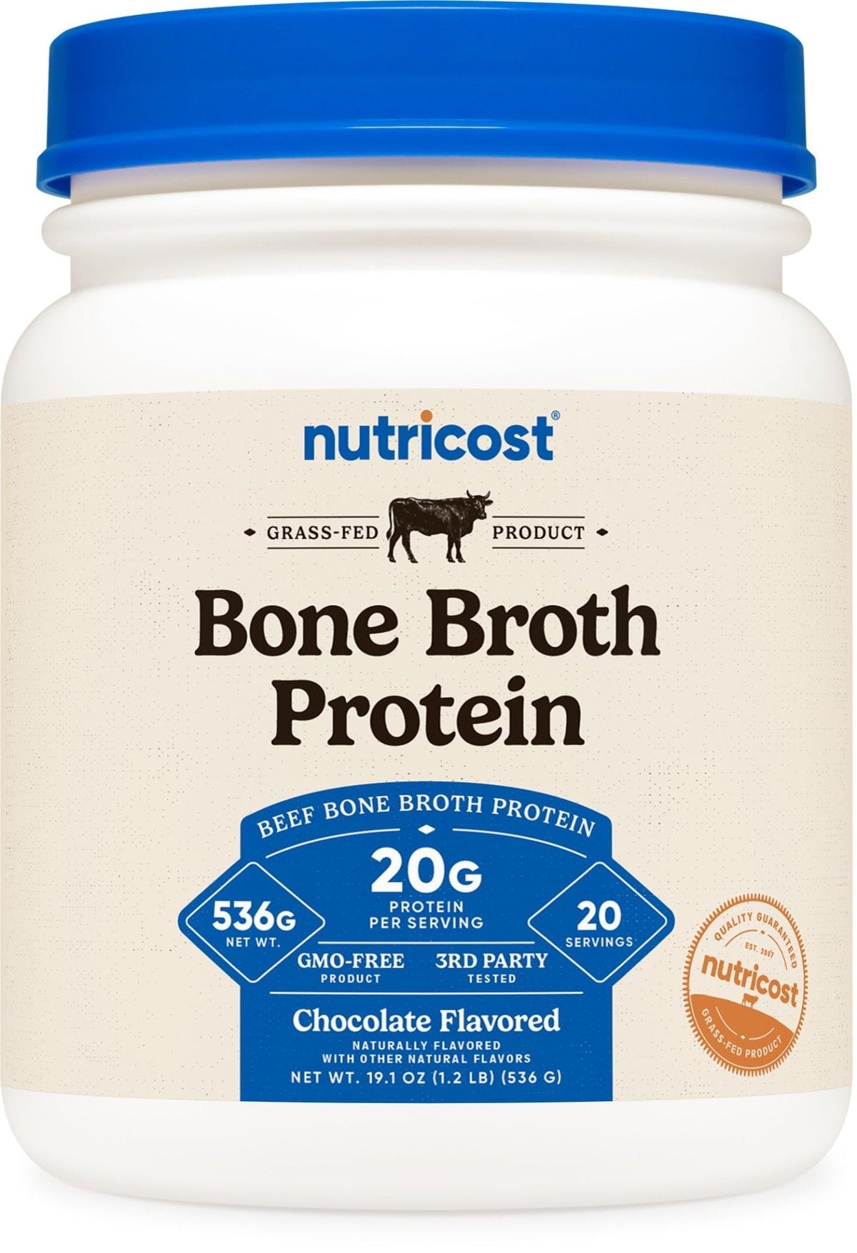 Nutricost Beef Bone Broth Protein Powder Chocolate (20 Servings) - Gluten-Free, GMO-Free - PrimeBioHealth - canada supplements