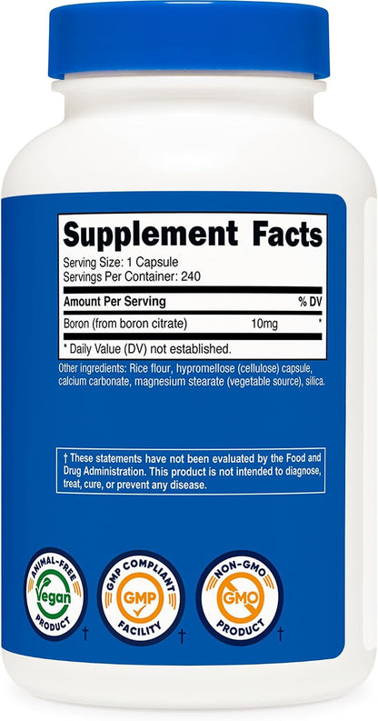 Nutricost Boron Capsules 10mg, 240 Vegetarian Capsules, Gluten Free | GMO-Free - PrimeBioHealth - canada supplements