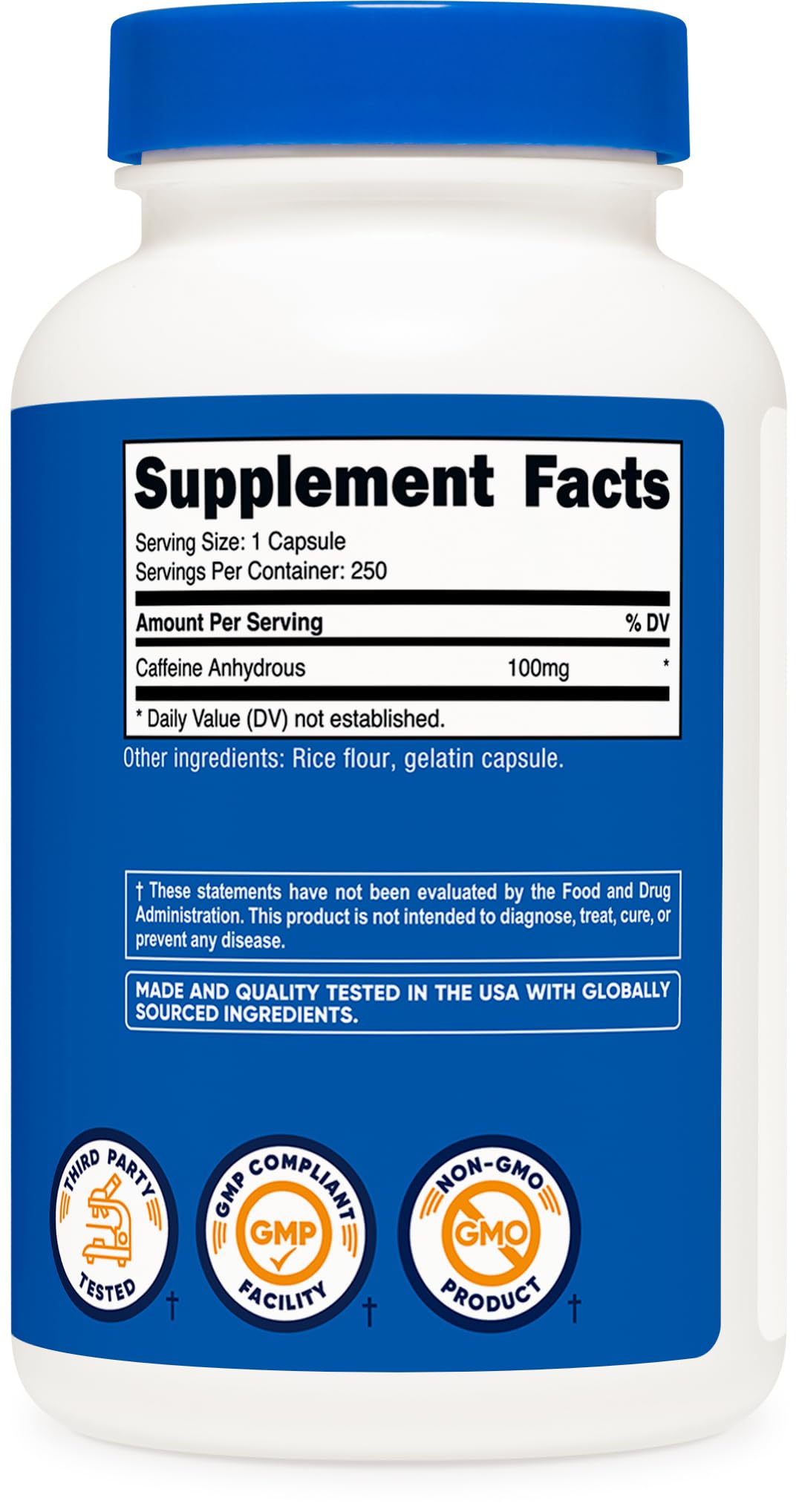 Nutricost Caffeine Pills 100mg Per Serving, 250 Capsules - PrimeBioHealth - canada supplements