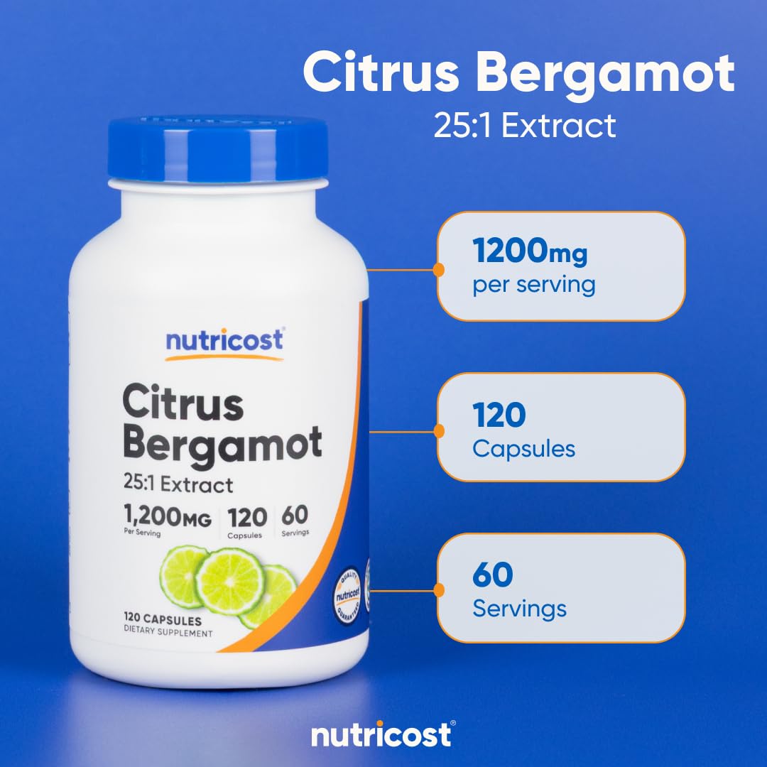 Nutricost Citrus Bergamot Capsules 1,200mg, 120 Capsules - 25:1 Bergamot Extract - 60 Servings, Gluten Free, Vegan & Non-GMO - PrimeBioHealth - canada supplements