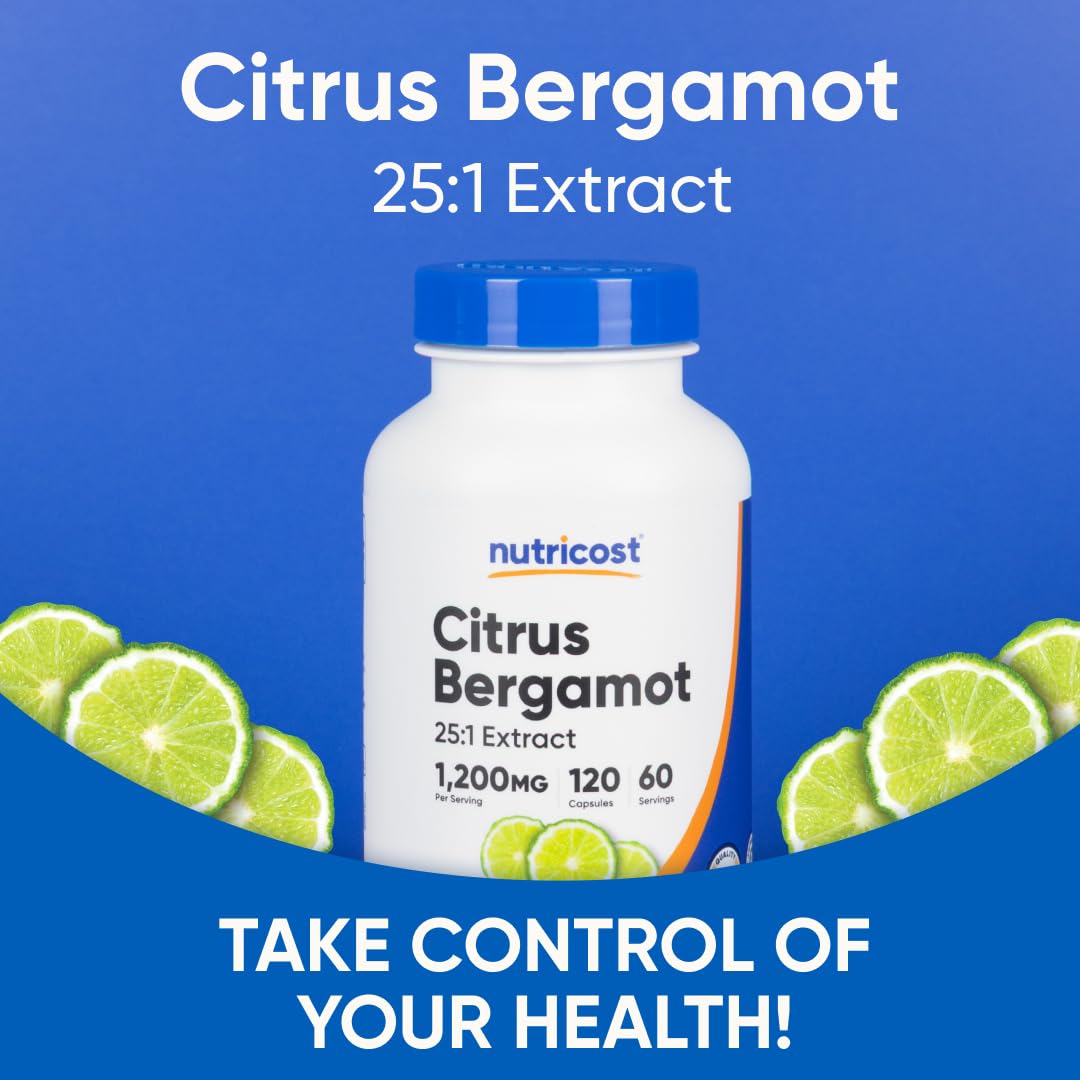 Nutricost Citrus Bergamot Capsules 1,200mg, 120 Capsules - 25:1 Bergamot Extract - 60 Servings, Gluten Free, Vegan & Non-GMO - PrimeBioHealth - canada supplements