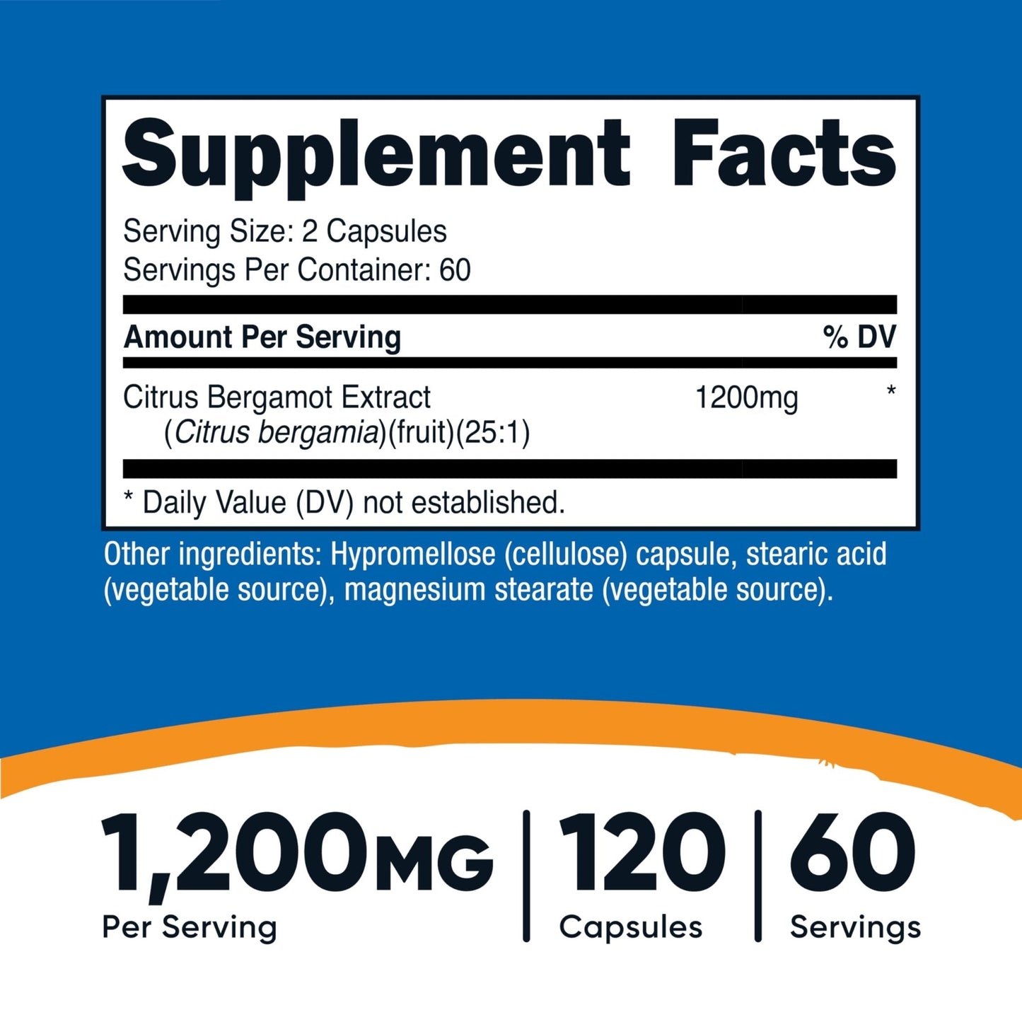 Nutricost Citrus Bergamot Capsules 1,200mg, 120 Capsules, 60 Servings | 25:1 Bergamot Extract, Gluten Free, Vegan, GMO-Free - PrimeBioHealth - canada supplements