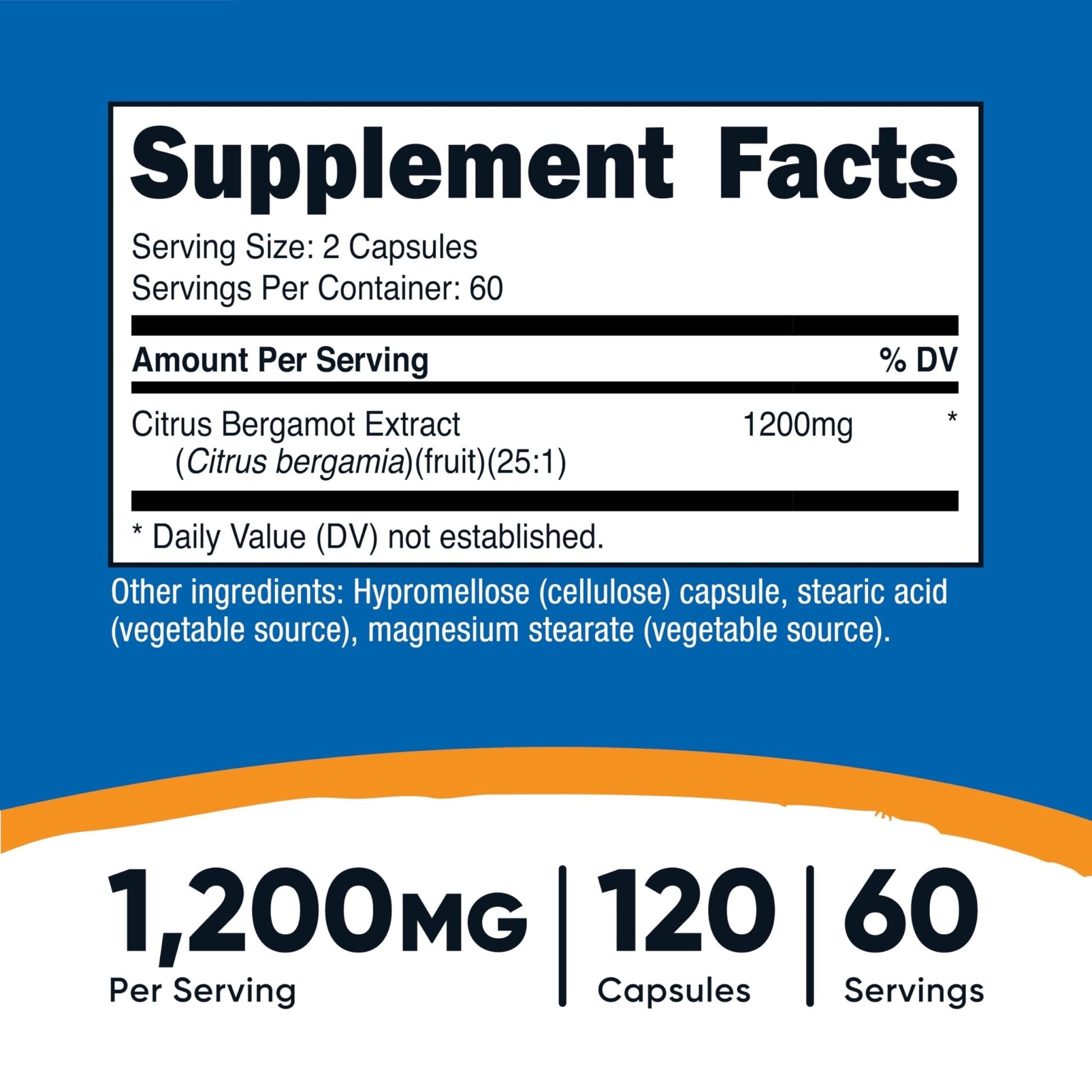 Nutricost Citrus Bergamot Capsules 1,200mg, 120 Capsules, 60 Servings | 25:1 Bergamot Extract, Gluten Free, Vegan, GMO-Free - PrimeBioHealth - canada supplements