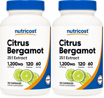 Nutricost Citrus Bergamot Capsules 1,200mg, 120 Capsules, 60 Servings | 25:1 Bergamot Extract, Gluten Free, Vegan, GMO-Free - PrimeBioHealth - canada supplements