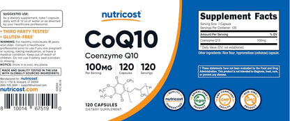 Nutricost CoQ10 100mg, 120 Vegetarian Capsules, 120 Servings - High Absorption, Vegetarian, Non-GMO, Coenzyme Q10 - PrimeBioHealth - canada supplements