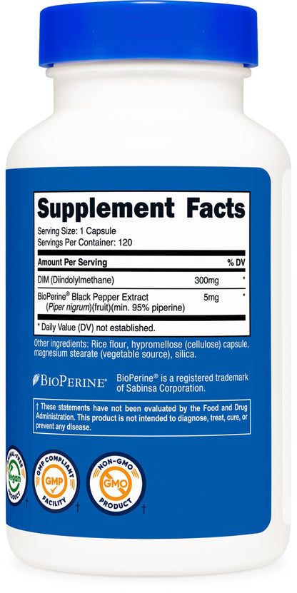 Nutricost DIM (Diindolylmethane) Plus BioPerine 300mg, 120 Vegetarian Capsules - Up to 4 Month Supply, Max Strength DIM Supplement - PrimeBioHealth - canada supplements