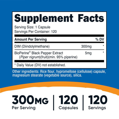 Nutricost DIM (Diindolylmethane) Plus BioPerine 300mg, 120 Vegetarian Capsules - Up to 4 Month Supply, Max Strength DIM Supplement - PrimeBioHealth - canada supplements