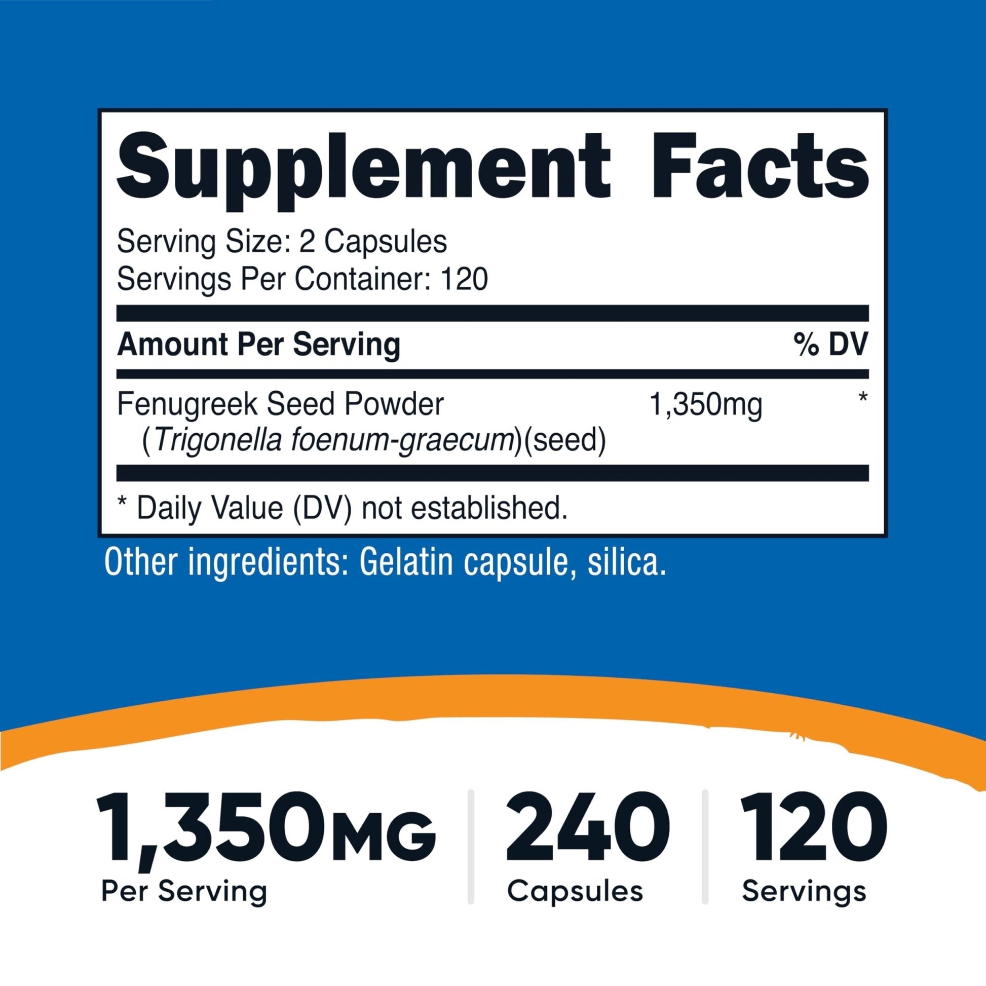Nutricost Fenugreek Seed 1350mg, 240 Capsules - Gluten Free, Non-GMO, 675mg Per Capsule - PrimeBioHealth - canada supplements
