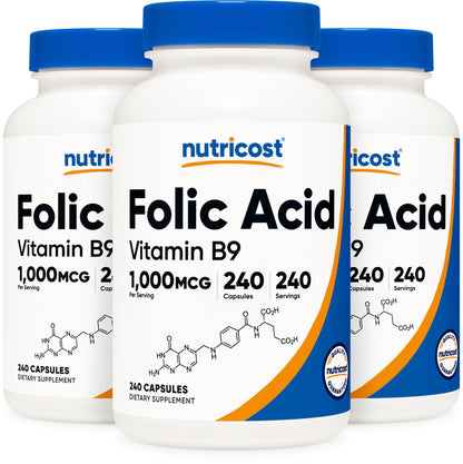 Nutricost Folic Acid (Vitamin B9) 1000 mcg, 240 Capsules - PrimeBioHealth - canada supplements