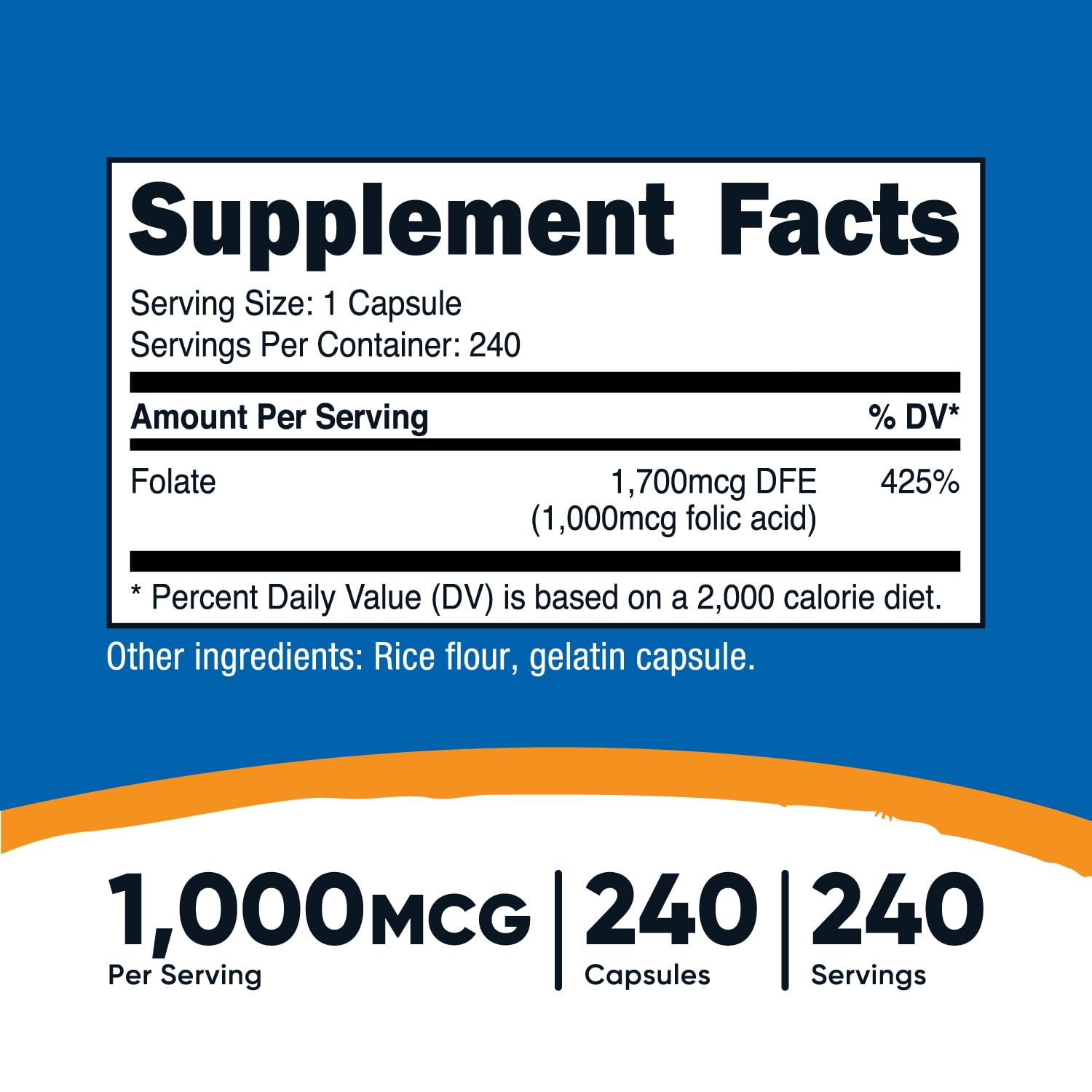 Nutricost Folic Acid (Vitamin B9) 1000 mcg, 240 Capsules - PrimeBioHealth - canada supplements