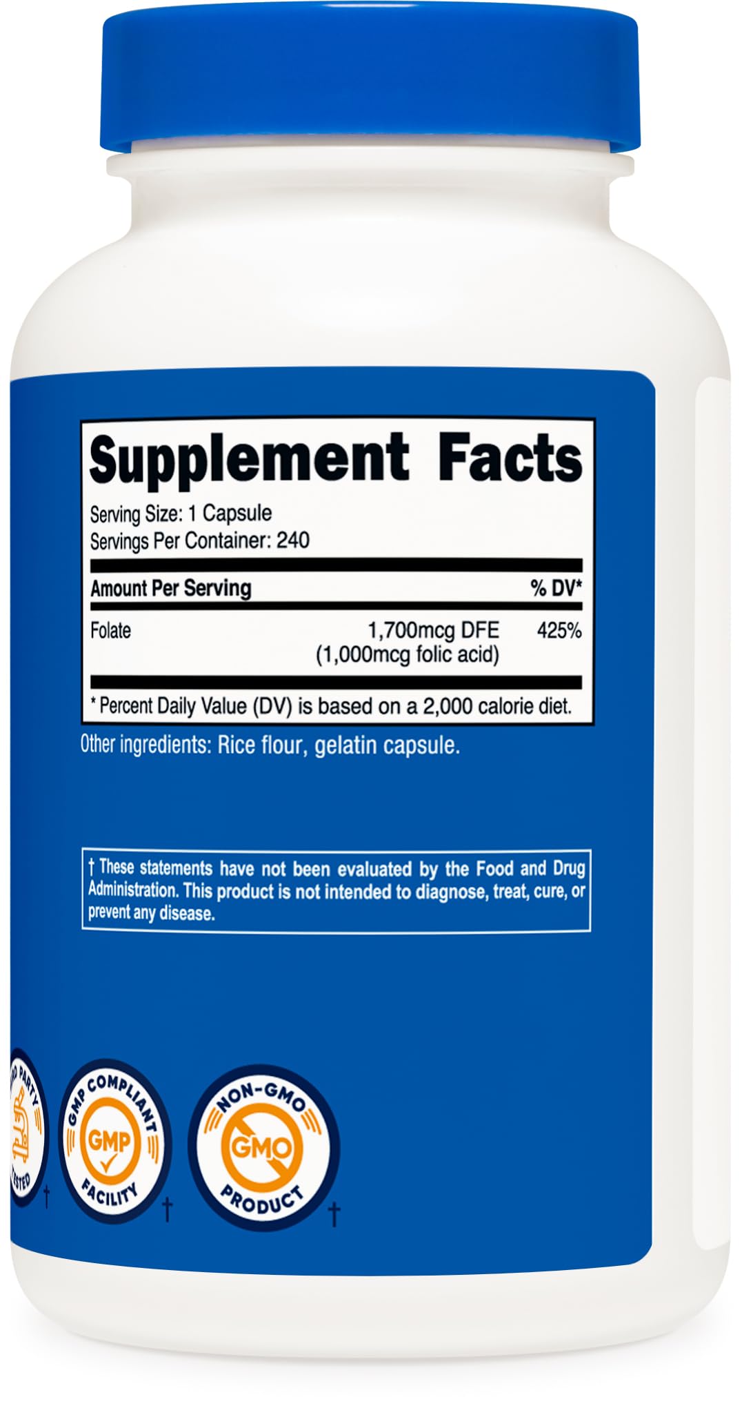 Nutricost Folic Acid (Vitamin B9) 1000 mcg, 240 Capsules - PrimeBioHealth - canada supplements