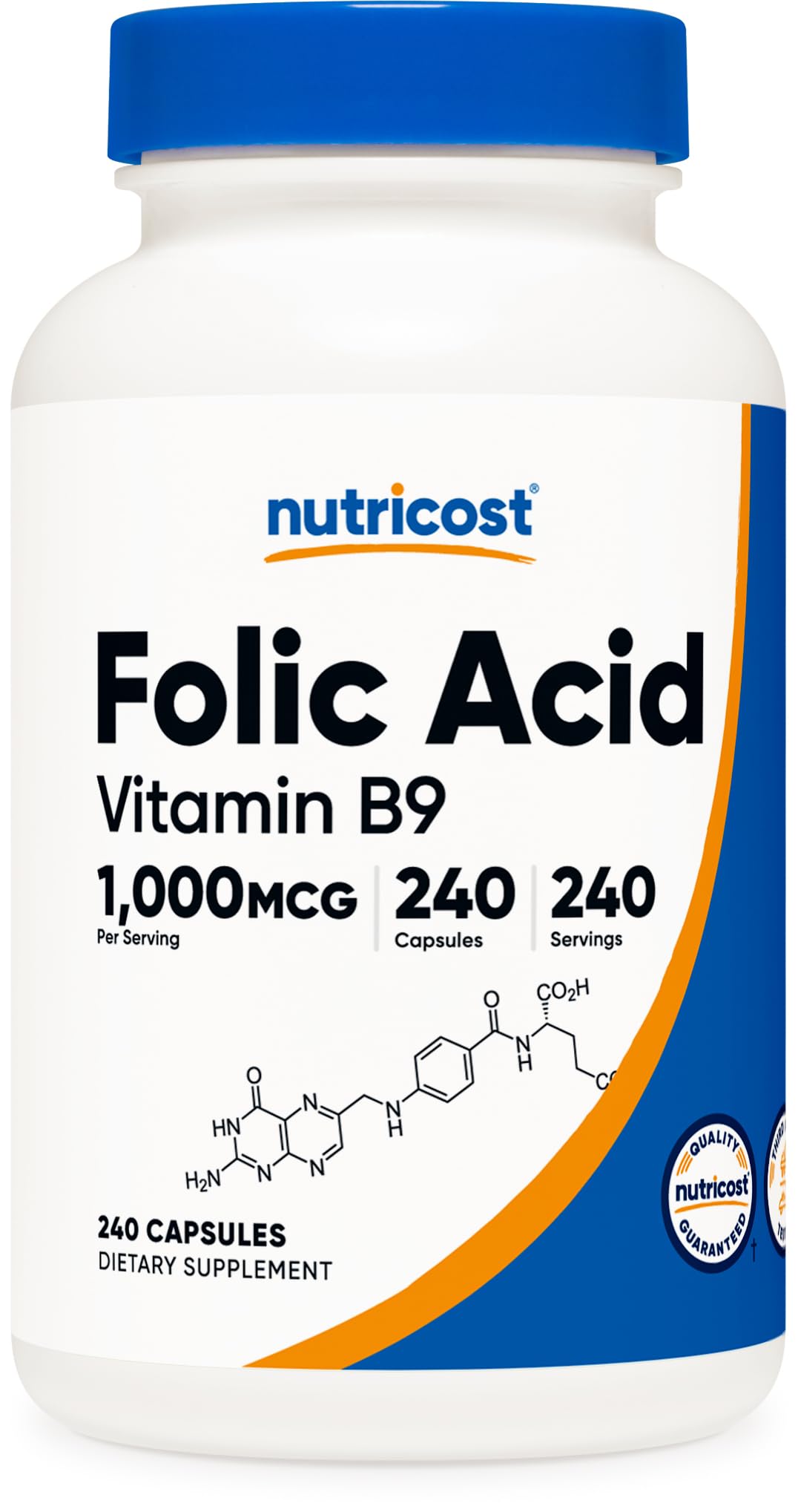 Nutricost Folic Acid (Vitamin B9) 1000 mcg, 240 Capsules - PrimeBioHealth - canada supplements