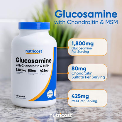 Nutricost Glucosamine 1800mg with Chondroitin & MSM, 240 Tablets, 120 Servings - PrimeBioHealth - canada supplements
