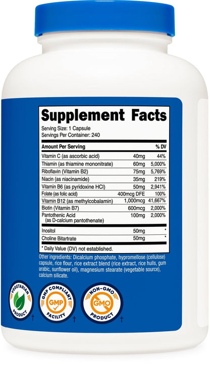 Nutricost High Potency Vitamin B Complex 462mg, 120 Capsules - with Vitamin C - Energy Complex - PrimeBioHealth - canada supplements