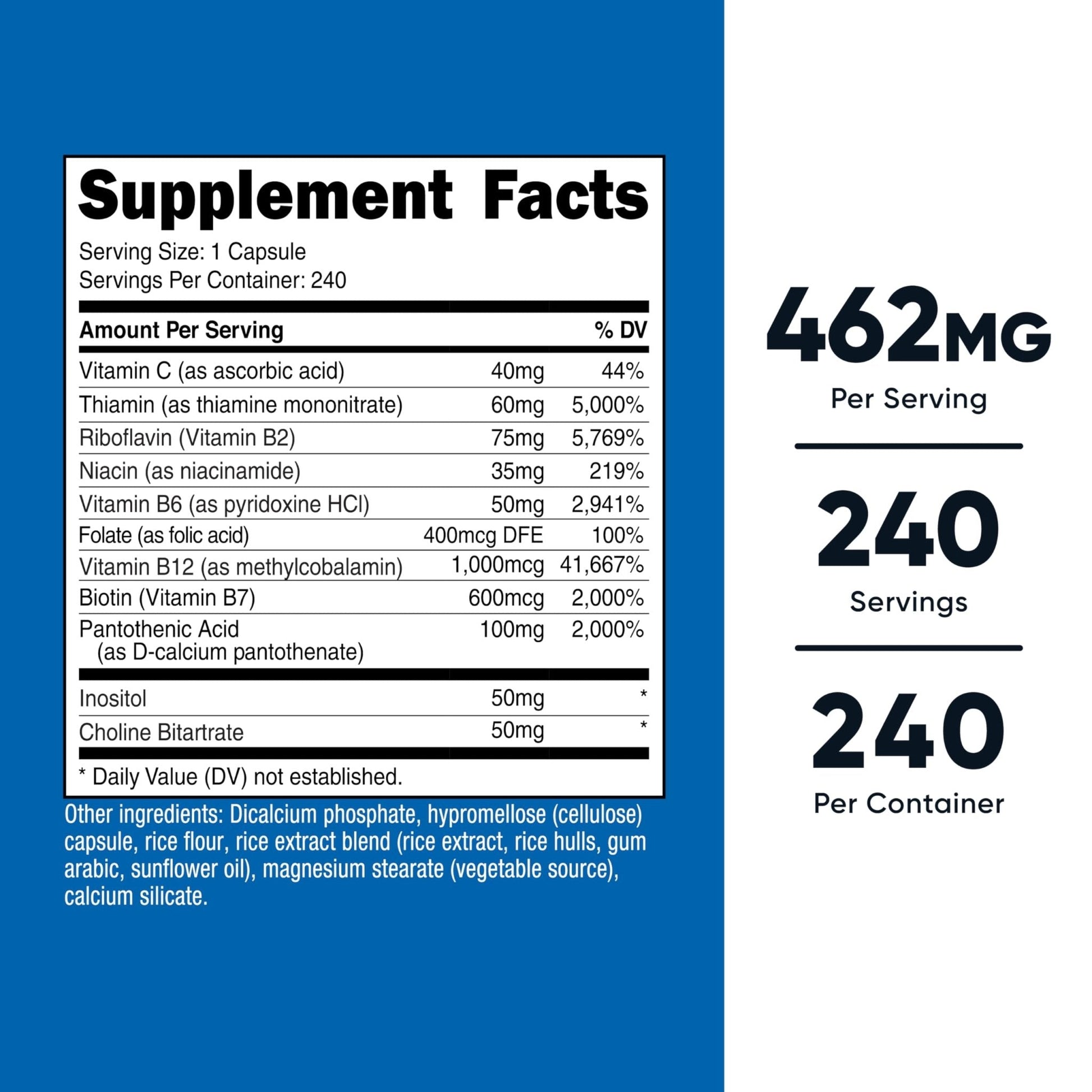 Nutricost High Potency Vitamin B Complex 462mg, 120 Capsules - with Vitamin C - Energy Complex - PrimeBioHealth - canada supplements