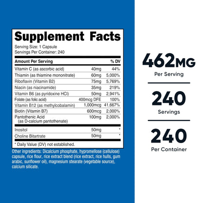 Nutricost High Potency Vitamin B Complex 462mg, 120 Capsules - with Vitamin C - Energy Complex - PrimeBioHealth - canada supplements