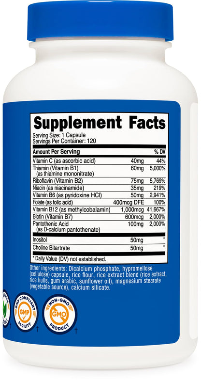Nutricost High Potency Vitamin B Complex 462mg, 120 Capsules - with Vitamin C - Energy Complex - PrimeBioHealth - canada supplements