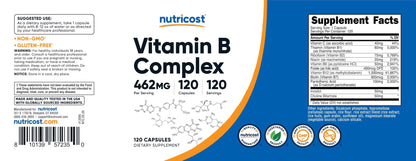 Nutricost High Potency Vitamin B Complex 462mg, 120 Capsules - with Vitamin C - Energy Complex - PrimeBioHealth - canada supplements