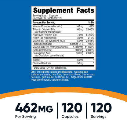 Nutricost High Potency Vitamin B Complex 462mg, 120 Capsules - with Vitamin C - Energy Complex - PrimeBioHealth - canada supplements