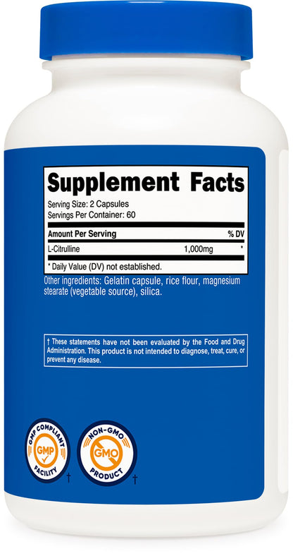 Nutricost L-Citrulline 1500mg, 180 Capsules - 750mg Per Capsule, Gluten Free, Non-GMO, Packaging May Vary - PrimeBioHealth - canada supplements