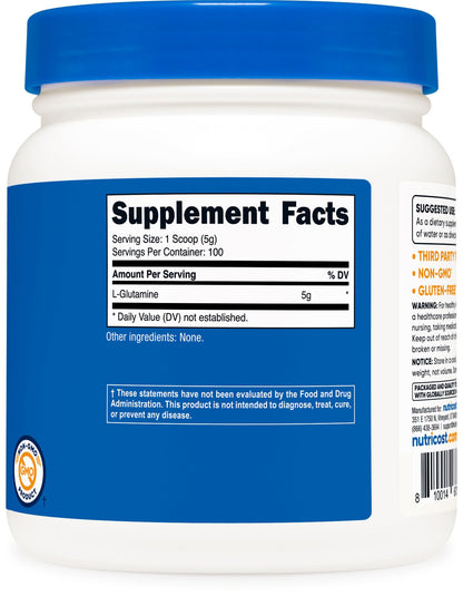 Nutricost L-Glutamine Powder (500 Grams) Unflavored - Gluten Free & Non-GMO, 100 Servings - PrimeBioHealth - canada supplements