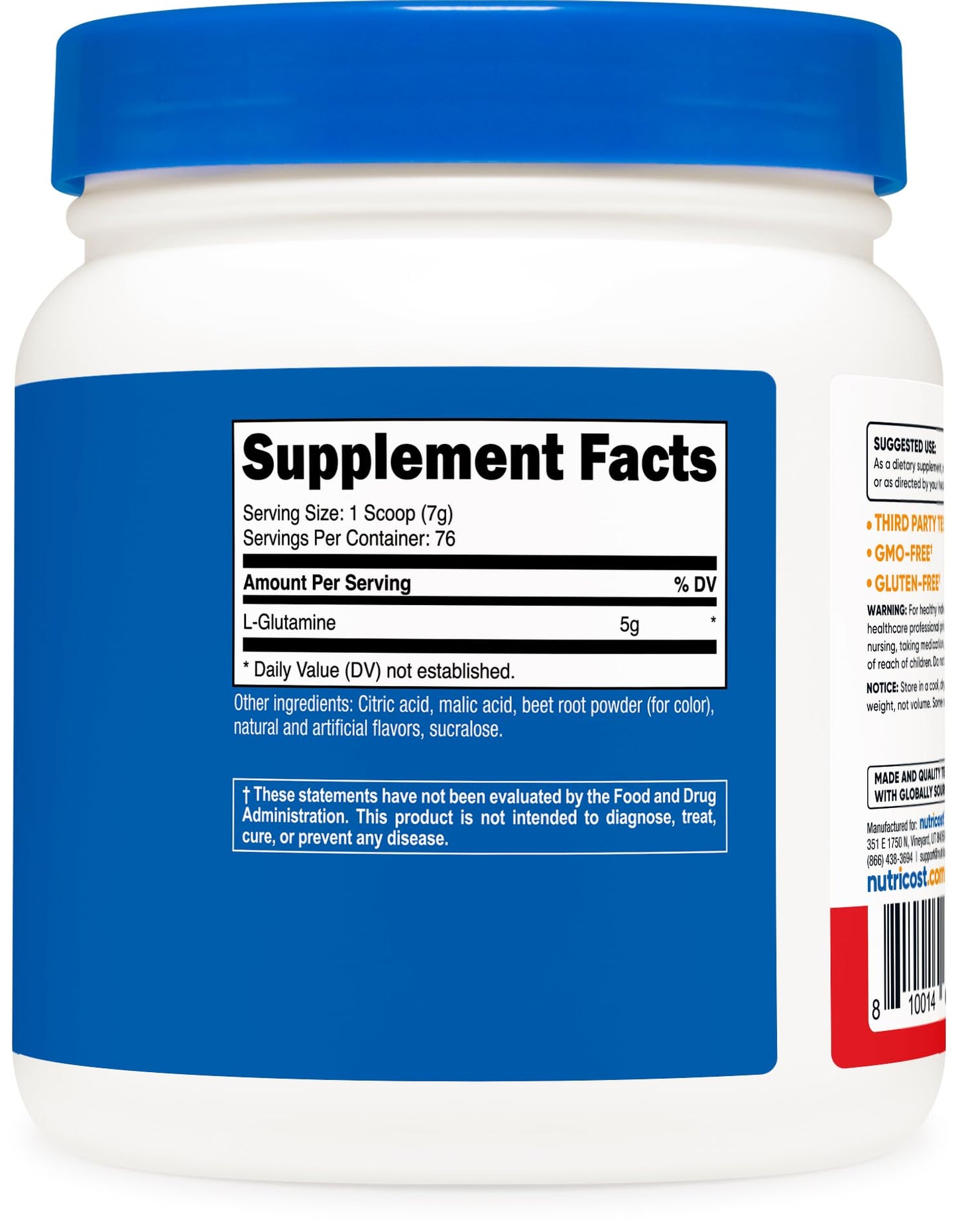 Nutricost L-Glutamine Powder (500 Grams) Unflavored - Gluten Free & Non-GMO, 100 Servings - PrimeBioHealth - canada supplements