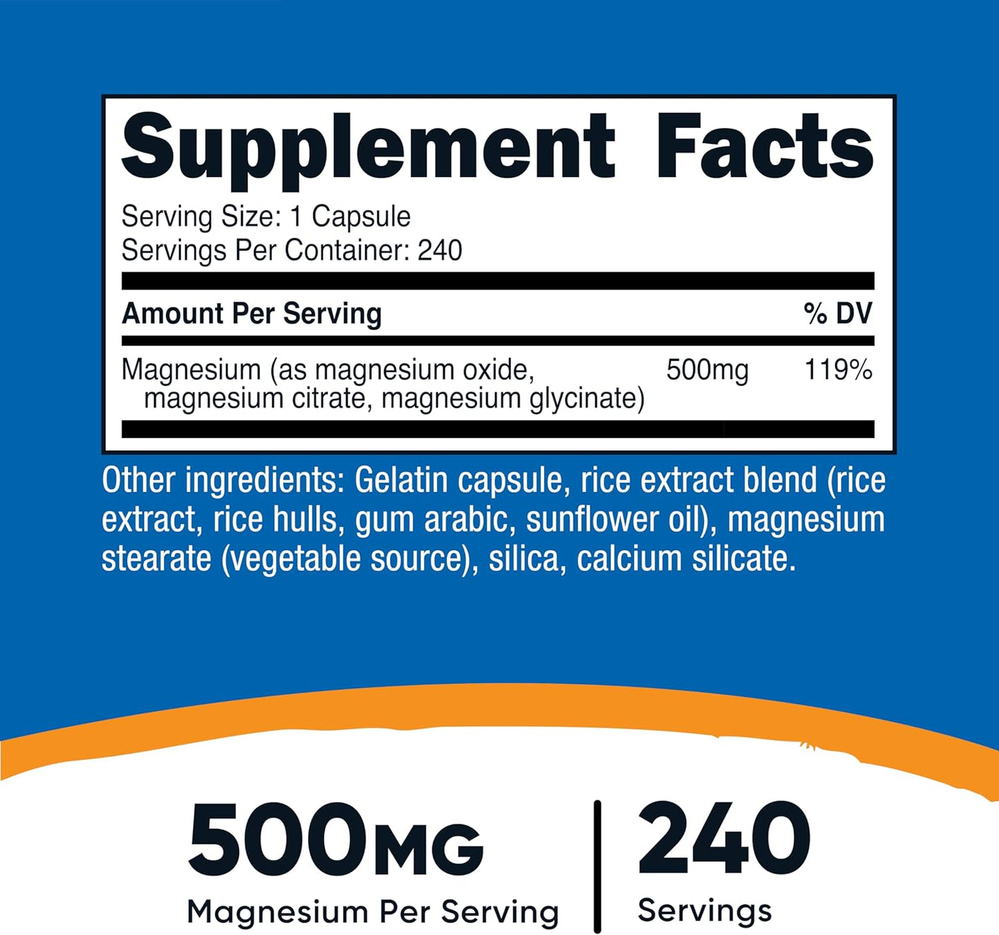 Nutricost Magnesium Complex Extra Strength 500mg, 240 Capsules, Gluten Free | Magnesium Oxide, Citrate, and Glycinate, GMO-Free - PrimeBioHealth - canada supplements