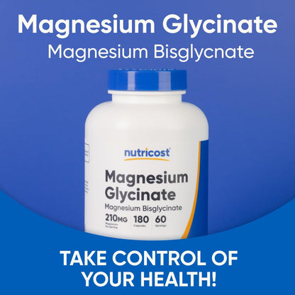 Nutricost Magnesium Glycinate Capsules, 180 Capsules, 210mg | Gentle Absorption, Magnesium Glycinate Supplement - PrimeBioHealth - canada supplements