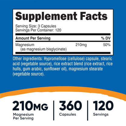 Nutricost Magnesium Glycinate Capsules, 180 Capsules, 210mg | Gentle Absorption, Magnesium Glycinate Supplement - PrimeBioHealth - canada supplements