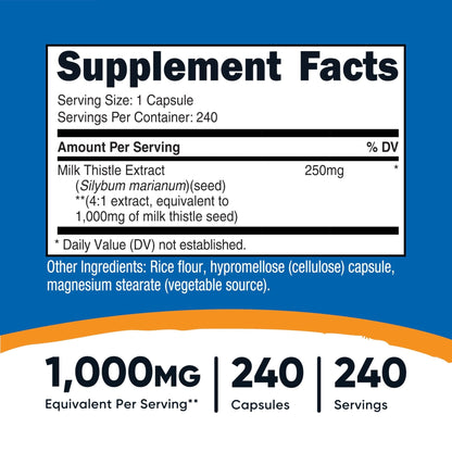 Nutricost Milk Thistle Extract 240 Capsules for 240 Servings Per Bottle - Vegan, GMO Free and Gluten Free - PrimeBioHealth - canada supplements