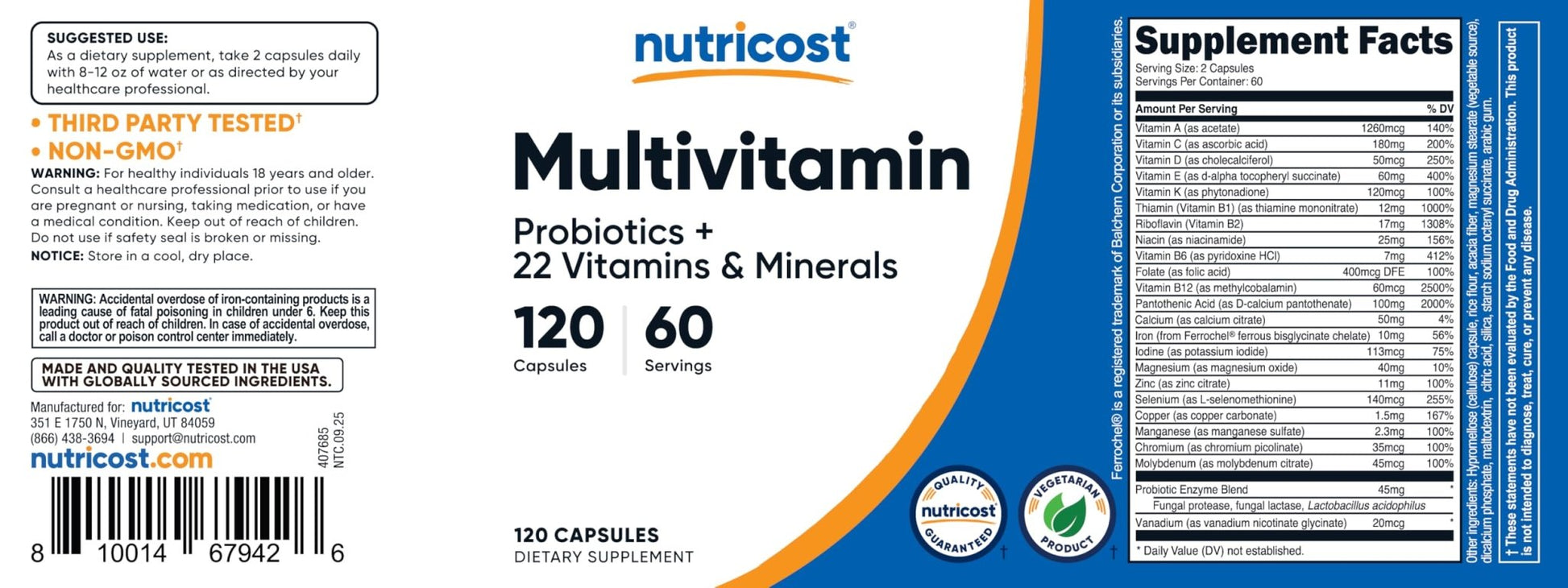Nutricost Multivitamin with Probiotics 120 Vegetarian Capsules - Packed with Vitamins & Minerals - PrimeBioHealth - canada supplements