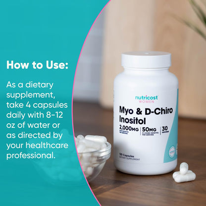 Nutricost Myo Inositol & D-Chiro Inositol for Women 2000mg, 120 Capsules, 2000mg Myo & 50mg D-Chiro Per Serving, 30 Servings - PrimeBioHealth - canada supplements