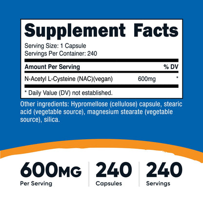 Nutricost N-Acetyl L-Cysteine (NAC) 600mg, 180 Capsules | GMO-Free And Gluten Free - PrimeBioHealth - canada supplements