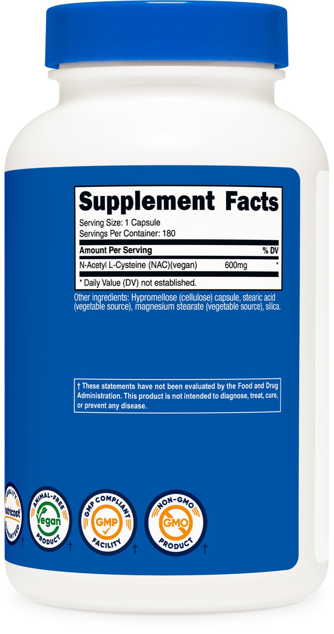 Nutricost N-Acetyl L-Cysteine (NAC) 600mg, 180 Capsules | GMO-Free And Gluten Free - PrimeBioHealth - canada supplements