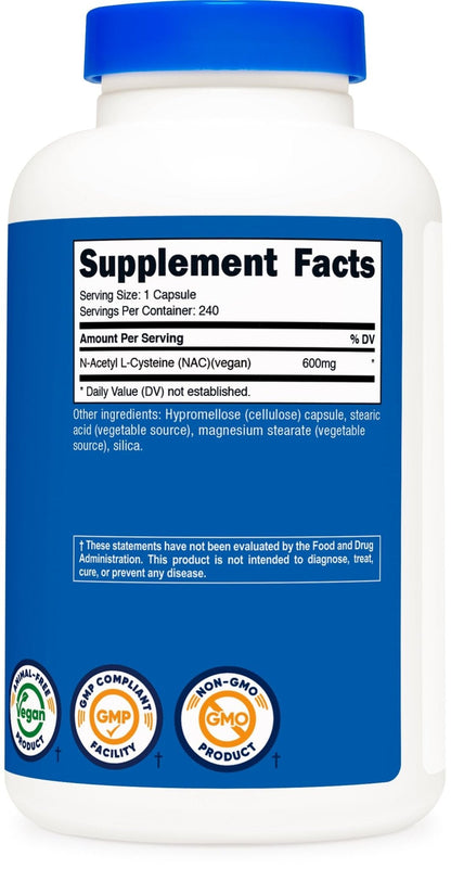 Nutricost N-Acetyl L-Cysteine (NAC) 600mg, 180 Capsules | GMO-Free And Gluten Free - PrimeBioHealth - canada supplements