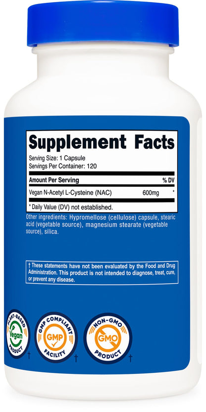 Nutricost N-Acetyl L-Cysteine (NAC) 600mg, 180 Capsules | GMO-Free And Gluten Free - PrimeBioHealth - canada supplements