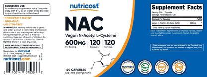 Nutricost N-Acetyl L-Cysteine (NAC) 600mg, 180 Capsules | GMO-Free And Gluten Free - PrimeBioHealth - canada supplements