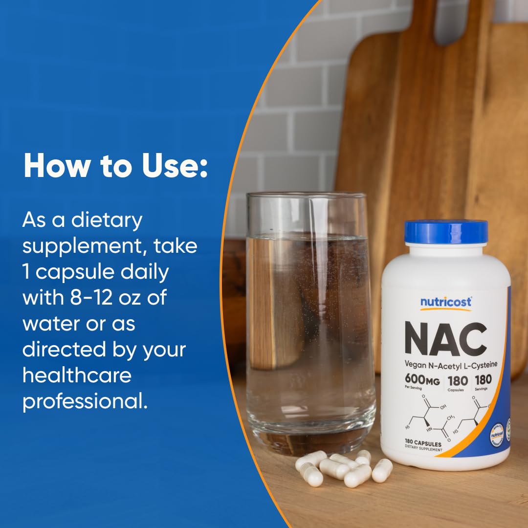 Nutricost N-Acetyl L-Cysteine (NAC) 600mg, 180 Capsules - Non-GMO, Gluten Free - PrimeBioHealth - canada supplements