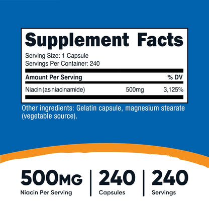 Nutricost Niacinamide (Vitamin B3) 500mg, 240 Capsules - Non-GMO, Gluten Free, Flush Free Vitamin B3 - PrimeBioHealth - canada supplements