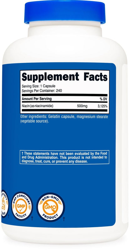 Nutricost Niacinamide (Vitamin B3) 500mg, 240 Capsules - Non-GMO, Gluten Free, Flush Free Vitamin B3 - PrimeBioHealth - canada supplements