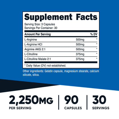 Nutricost Nitric Oxide Booster 2250mg, 180 Capsules - 750mg Per Casule, 60 Servings - Gluten Free and Non-GMO | 750mg Per Casule, 60 Servings, GMO-Free - PrimeBioHealth - canada supplements