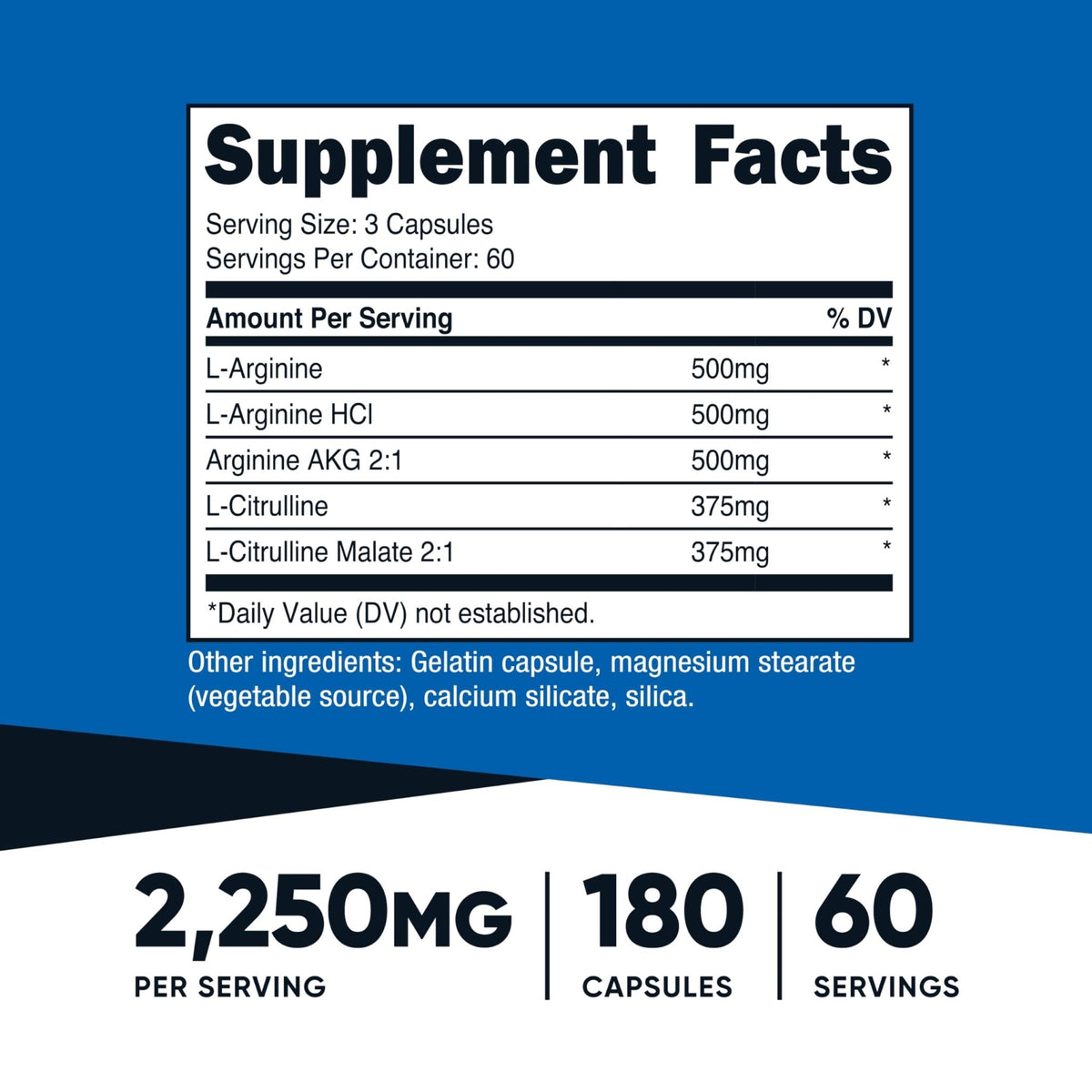 Nutricost Nitric Oxide Booster 2250mg, 180 Capsules - 750mg Per Casule, 60 Servings - Gluten Free and Non-GMO - PrimeBioHealth - canada supplements