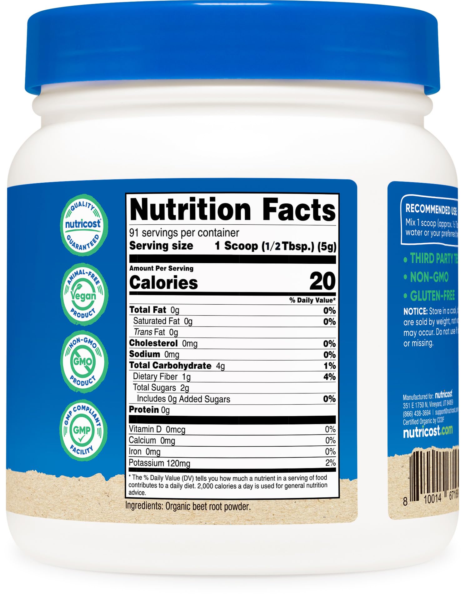 Nutricost Organic Beet Root Powder 1 LB - Vegan, Superfood, Certified USDA Organic - PrimeBioHealth - canada supplements