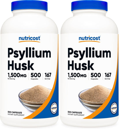 Nutricost Psyllium Husk 1500mg Per Serving, 500 Capsules - Non-GMO & Gluten Free - PrimeBioHealth - canada supplements
