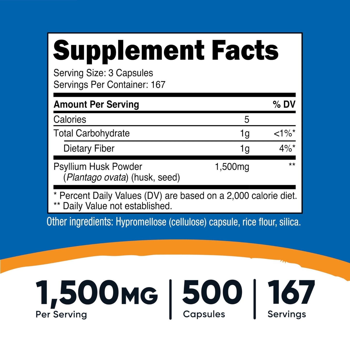 Nutricost Psyllium Husk 1500mg Per Serving, 500 Capsules - Non-GMO & Gluten Free - PrimeBioHealth - canada supplements