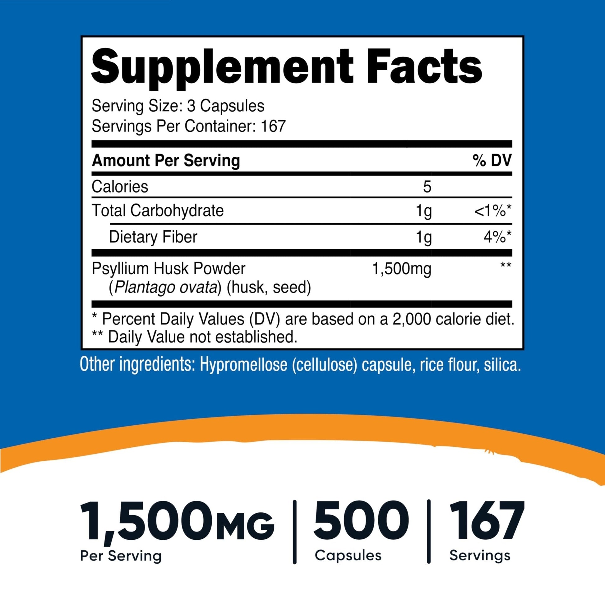 Nutricost Psyllium Husk 1500mg Per Serving, 500 Capsules - Non-GMO & Gluten Free - PrimeBioHealth - canada supplements