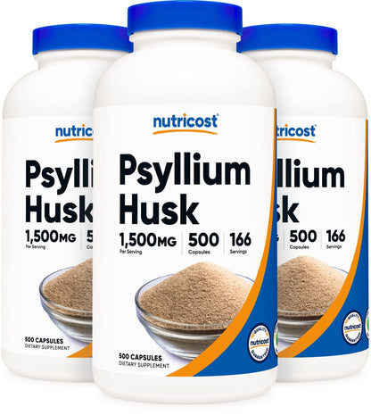 Nutricost Psyllium Husk 1500mg Per Serving, 500 Capsules - Non-GMO & Gluten Free - PrimeBioHealth - canada supplements